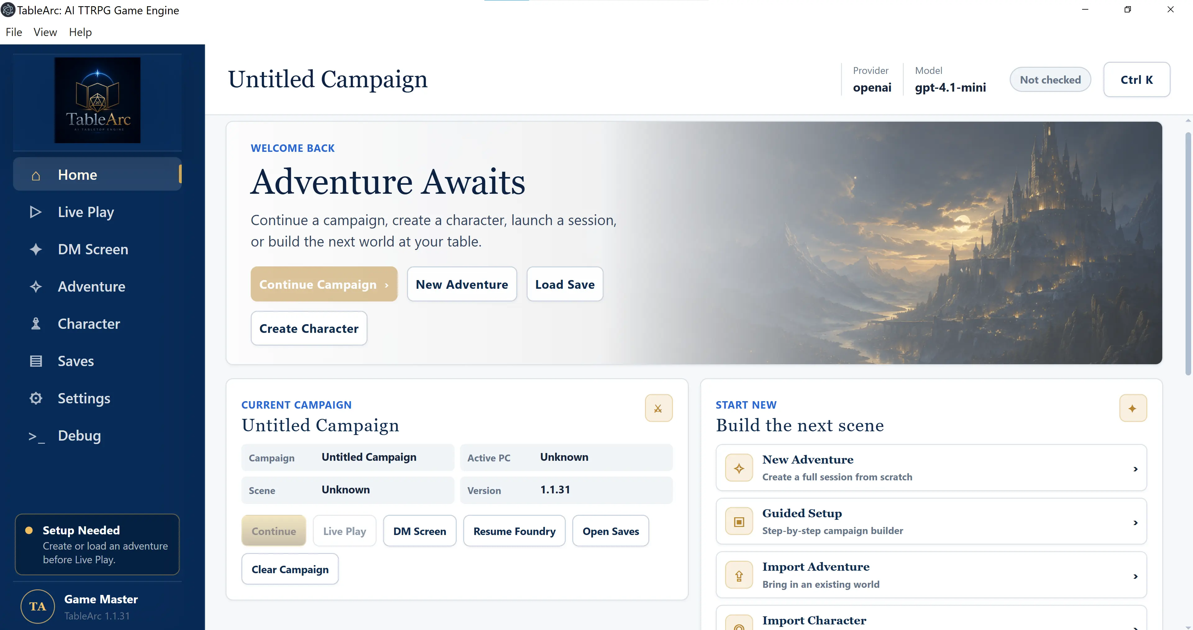 TableArc desktop application home screen